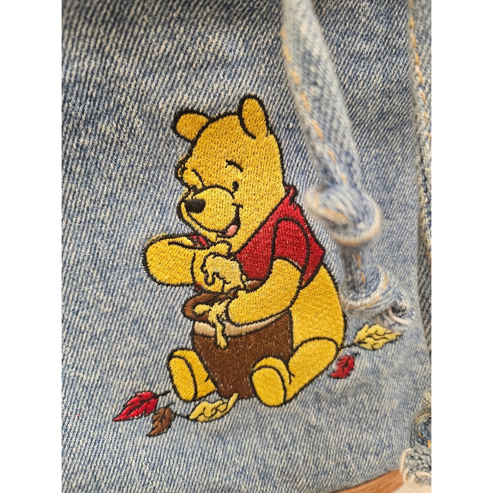Vintage Disney Winnie the Pooh Denim Backpack Natural Pooh Gear Blue Embroidery - Picture 2 of 6